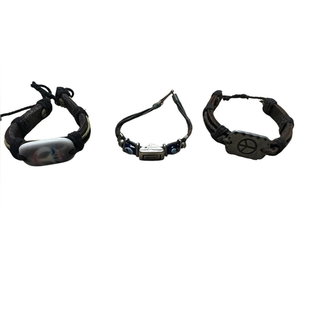 Lot of 3 Leather Adjustable Bracelets